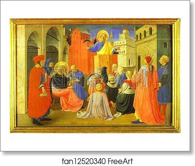 Free art print of Linaiuoli Tabernacle, predella: Peter Preaching with Mark by Fra Angelico