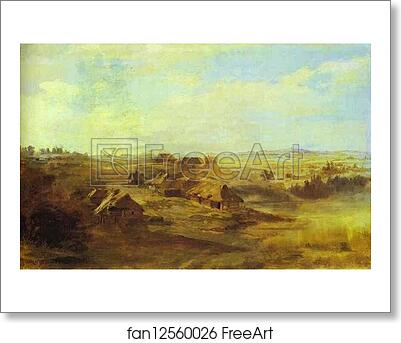 Free art print of Landscape with Peasant's Huts and Pond near St. Petersburg by Feodor Vasilyev