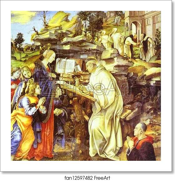 Free art print of The Apparition of the Virgin to St. Bernard by Filippino Lippi