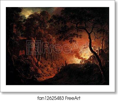 Free art print of A Cottage on Fire by Joseph Wright Of Derby