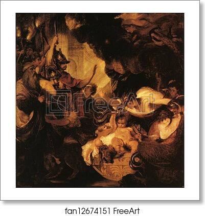 Free art print of The Infant Hercules Strangling Serpents in His Crade by Sir Joshua Reynolds