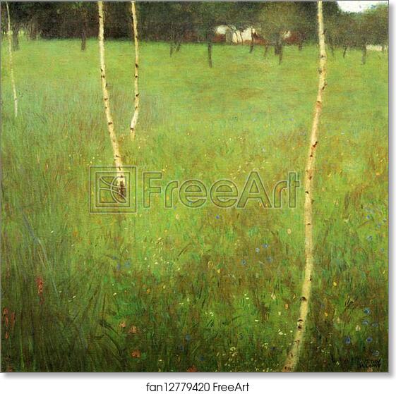 Free art print of Farmhouses with Birch Trees by Gustav Klimt