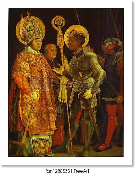 Free art print of The Meeting of St. Erasmus and St. Maurice by Matthias Grünewald
