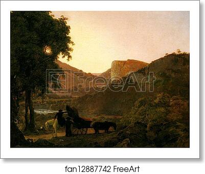 Free art print of Landscape with Figures and a Tilted Cart: Matlock Hogh Tor in the Distance by Joseph Wright Of Derby