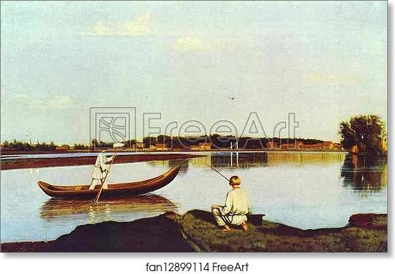 Free art print of Fishermen. A View in the Estate of Spasskoe by Grigoriy Soroka