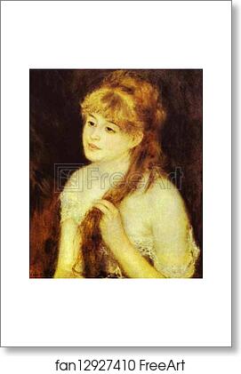 Free art print of Young Woman Braiding Her Hair by Pierre-Auguste Renoir