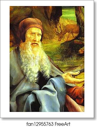 Free art print of St Anthony Visiting St Paul the Hermit in the Desert. Detail. St. Anthony by Matthias Grünewald