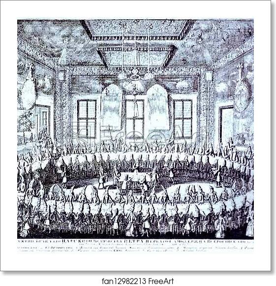 Free art print of The Wedding Feast of Peter I and Catherine in the Winter Palace of Peter I in St. Petersburg on February 19, 1712 by Alexey Zubov Free art print of The Wedding Feast of Peter I and Catherine in the Winter Palace of Peter I in St. Petersburg on February 19, 1712 by Alexey Zubov