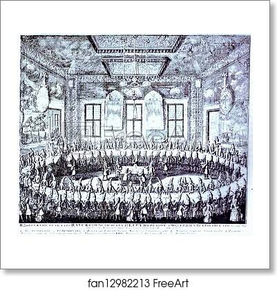 Free art print of The Wedding Feast of Peter I and Catherine in the Winter Palace of Peter I in St. Petersburg on February 19, 1712 by Alexey Zubov