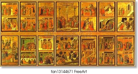 Free art print of Maestà (back with 26 scenes of the Passion) by Duccio Di Buoninsegna
