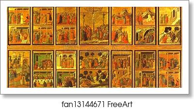 Free art print of Maestà (back with 26 scenes of the Passion) by Duccio Di Buoninsegna
