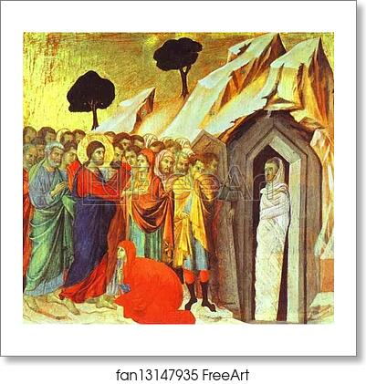 Free art print of Maestà (back, predella) The Raising of Lazarus by Duccio Di Buoninsegna