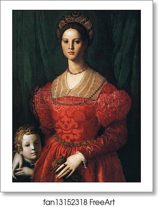 Free art print of Lady in a Red Dress with a Fair-Haired Little Boy by Agnolo Bronzino