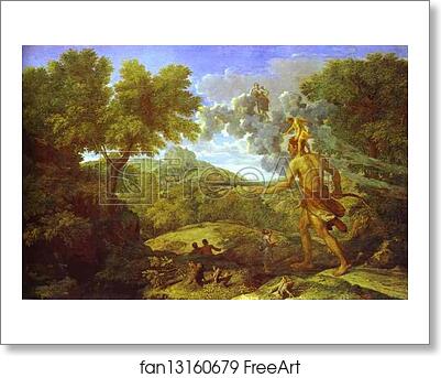 Free art print of Landscape with the Blind Orion Looking for Sun by Nicolas Poussin
