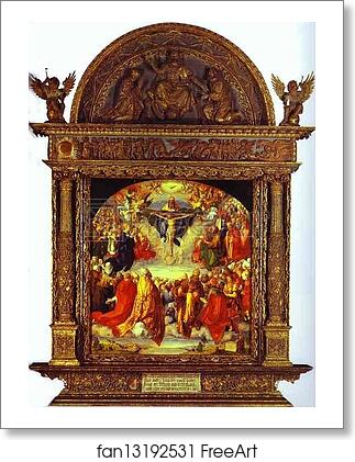 Free art print of The Adoration of the Holy Trinity by Albrecht Dürer