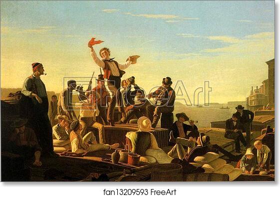 Free art print of Jolly Flatboatmen in Port by George Caleb Bingham