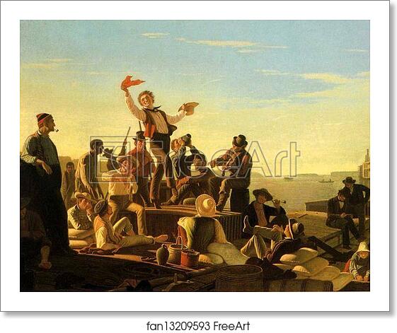 Free art print of Jolly Flatboatmen in Port by George Caleb Bingham