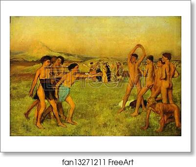 Free art print of Spartan Girls Challenging Boys by Edgar Degas