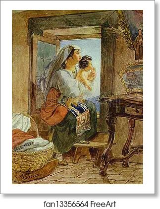 Free art print of Italian Woman with a Child by a Window by Karl Brulloff