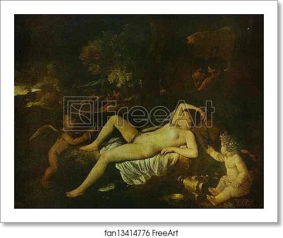 Free art print of The Sleeping Venus and Cupid by Nicolas Poussin