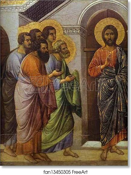 Free art print of Maestà (back, crowning panel, detail of) Christ’s Appearance Behind Locked Doors by Duccio Di Buoninsegna