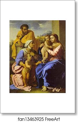 Free art print of Holy Family with John the Baptist and St. Elizabeth by Nicolas Poussin