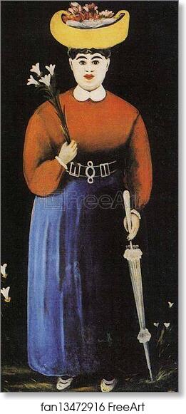 Free art print of Woman with Flowers and Parasol by Niko Pirosmani