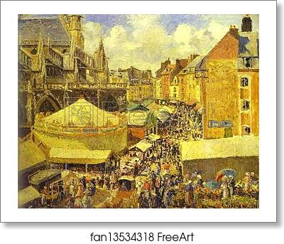 Free art print of The Fair at Dieppe. Sunny Morning. (La foire à Dieppe. Matin, soleil) by Camille Pissarro
