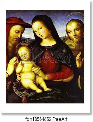 Free art print of Madonna with the Christ Child Blessing and St. Jerome and St. Francis (Von der Ropp Madonna) by Raphael