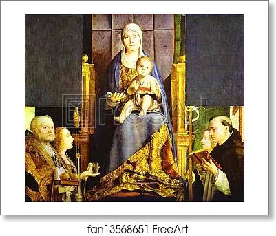 Free art print of Madonna with the Saints Nicholas of Bari, Anastasia, Ursula and Dominic (San Cassiano Altar) by Antonello Da Messina