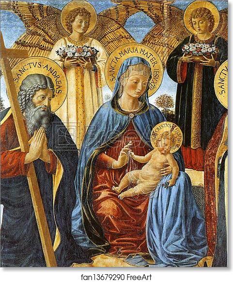 Free art print of Madonna and Child between St. Andrew and St. Prosper. Detail by Benozzo Gozzoli