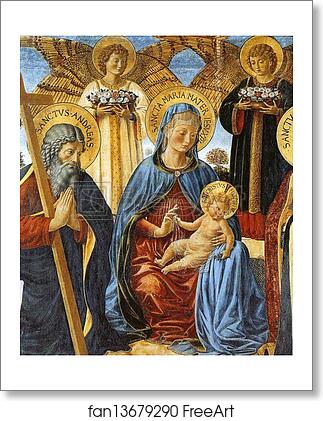 Free art print of Madonna and Child between St. Andrew and St. Prosper. Detail by Benozzo Gozzoli