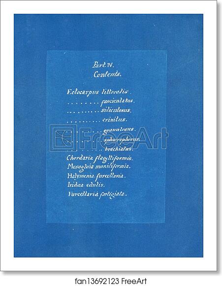 Free art print of Contents list by Anna Atkins Free art print of Contents list by Anna Atkins