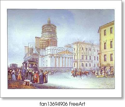 Free art print of Departure of an Omnibus from St. Isaac's Square in St. Petersburg by Vasily Sadovnikov