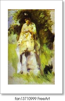 Free art print of Woman Standing by a Tree by Pierre-Auguste Renoir