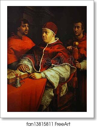 Free art print of Portrait of Pope Leo X with Cardinals Giulio de' Medici and Luigi de' Rossi by Raphael