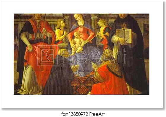 Free art print of Madonna and Child Enthroned with Two Angels, St. Dionysius the Aereopagite and St. Dominic, Pope Clement and St. Thomas Aquinas by Domenico Ghirlandaio Free art print of Madonna and Child Enthroned with Two Angels, St. Dionysius the Aereopagite and St. Dominic, Pope Clement and St. Thomas Aquinas by Domenico Ghirlandaio