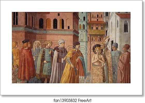 Free art print of Renunciation of Worldly Goods and The Bishop of Assisi Dresses St. Francis by Benozzo Gozzoli