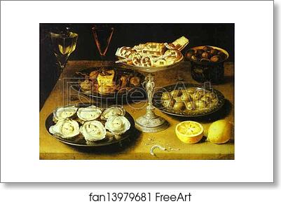 Free art print of Still Life with Oysters and Pastries by Osias Beert
