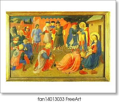 Free art print of Linaiuoli Tabernacle, predella: Adoration of the Magi by Fra Angelico