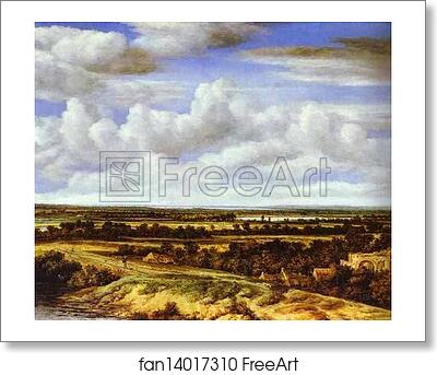 Free art print of An Extensive Landscape with a Road by a Ruin by Philips Köninck