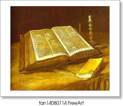 Free art print of Still Life with Open Bible by Vincent Van Gogh