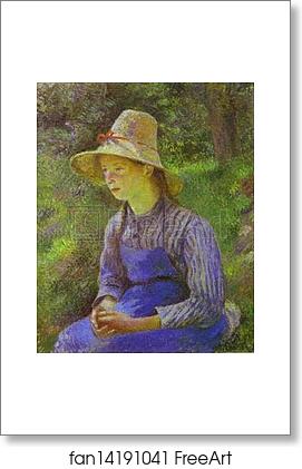 Free art print of Young Peasant Girl Wearing a Hat by Camille Pissarro