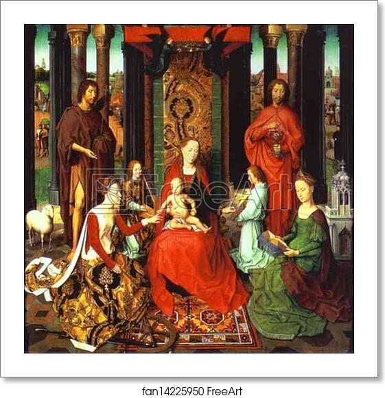 Free art print of The Mystic Marriage of St. Catherine. (Central panel of the St. John Altar) by Hans Memling