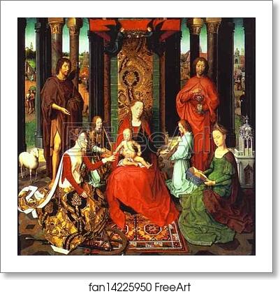 Free art print of The Mystic Marriage of St. Catherine. (Central panel of the St. John Altar) by Hans Memling