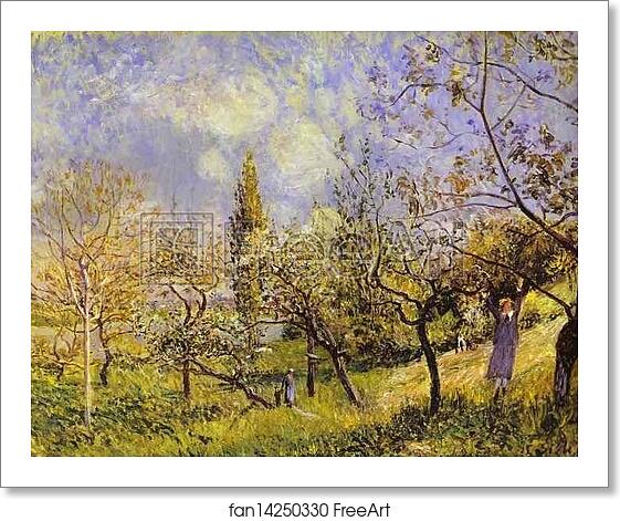 Free art print of Orchard in Spring - By by Alfred Sisley Free art print of Orchard in Spring - By by Alfred Sisley