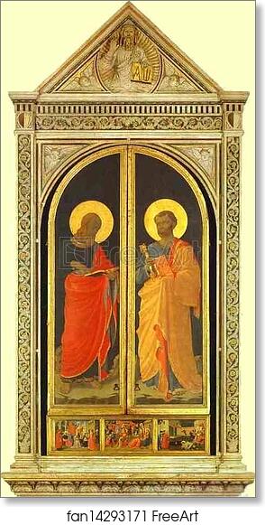 Free art print of Linaiuoli Tabernacle: The Evangelist Mark and the Apostle Peter (wings closed) by Fra Angelico