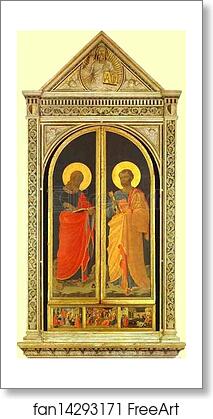 Free art print of Linaiuoli Tabernacle: The Evangelist Mark and the Apostle Peter (wings closed) by Fra Angelico