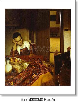 Free art print of Girl Asleep at a Table by Jan Vermeer