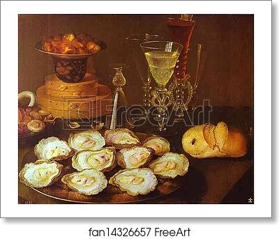 Free art print of Oysters and Glasses by Osias Beert